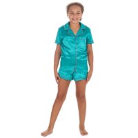 15C665: Girls Satin Shortie Pyjama- Teal (9-13 Years)